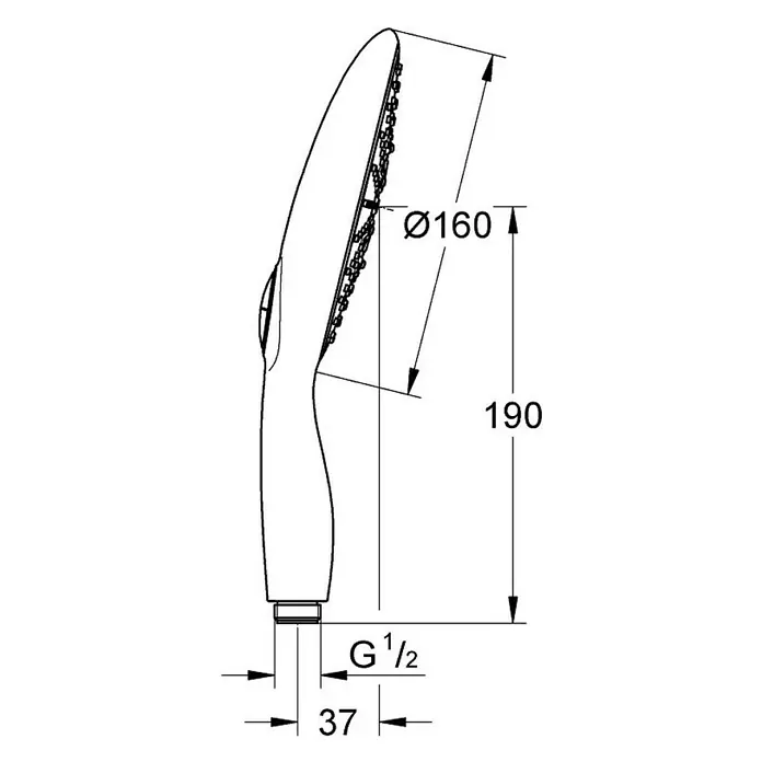 Grohe Handbrause Power&Soul 160 - Anzahl Funktionen: 4 Stk., Durchmesser: 16 cm, Chrom - Vorderansicht