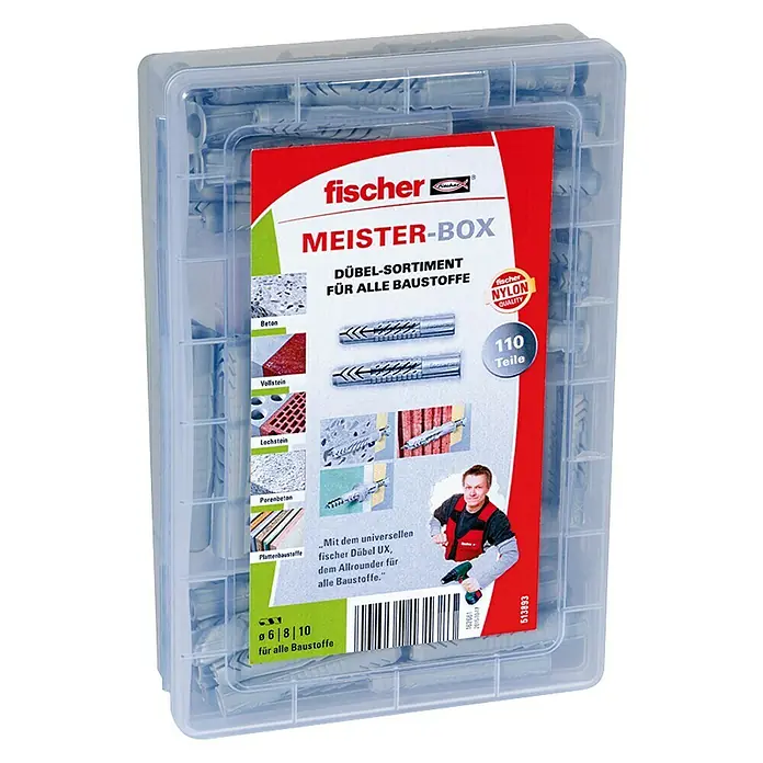 Fischer Meister-Box Universaldübel-Set UX/UX R - 110 -tlg., Ohne Schrauben/Haken, Nylon - Rechte Seitenansicht