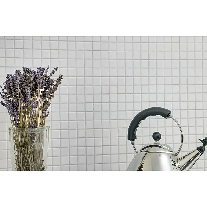 Mosaikfliese Quadrat Uni CG 104 - 29,8 x 29,8 cm, Weiß, Glänzend - Detailaufnahme