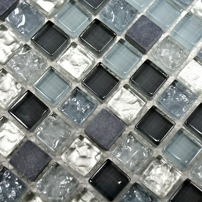 Mosaikfliese Quadrat Crystal Mix XCM M890 - 30,5 x 32,2 cm, Grau/Silber, Glänzend