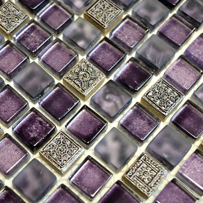 Mosaikfliese Quadrat Crystal Mix XCM M970 - 30,5 x 32,2 cm, Lila, Glänzend