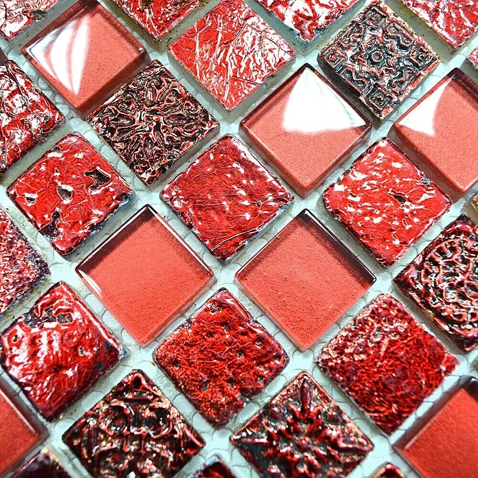 Mosaikfliese Quadrat Crystal Mix XCM CB 92 - 32,7 x 30,2 cm, Rot, Glänzend
