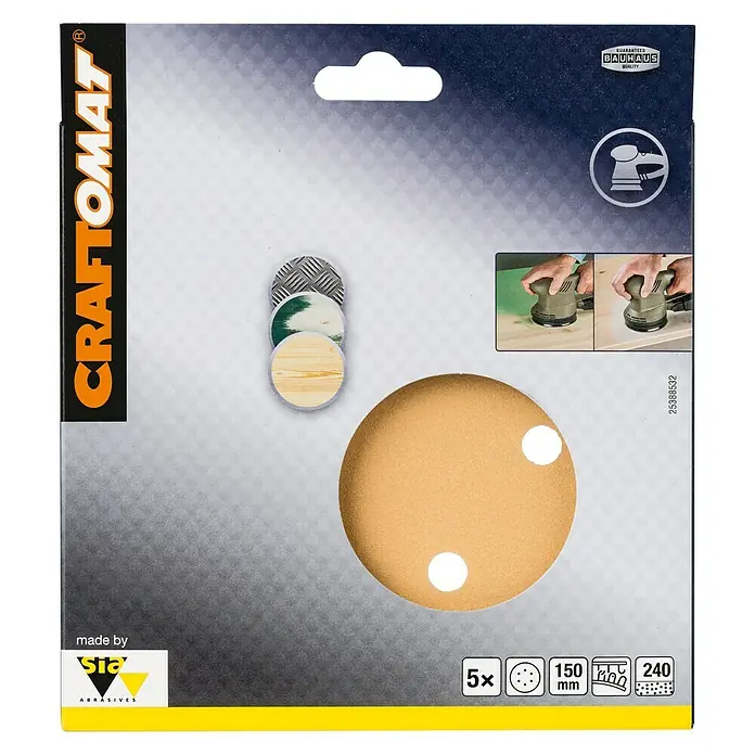 Craftomat Listovi za brusilicu BFWP - Promjer: 150 mm, Granulacija: 240, Izbušeno - Pogled sprijeda