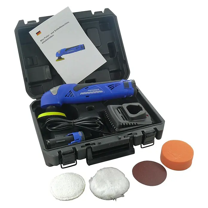 Marinetech Akku-Poliermaschinen-Set - 12 V, Li-Ionen, 1,3 Ah, Leerlaufdrehzahl: 0 U/min - 3.000 U/min - Vorderansicht
