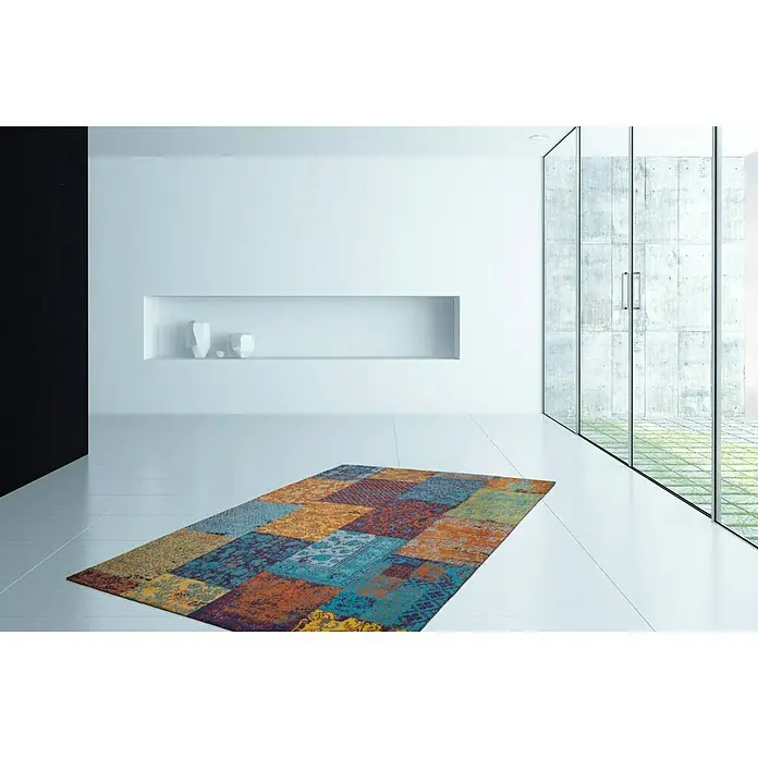 Kayoom Teppich Jacquard - Bunt, Gelb, Orange, Lila, Blau, L x B: 150 x 80 cm, 100 % Baumwolle - Stimmungsaufnahme