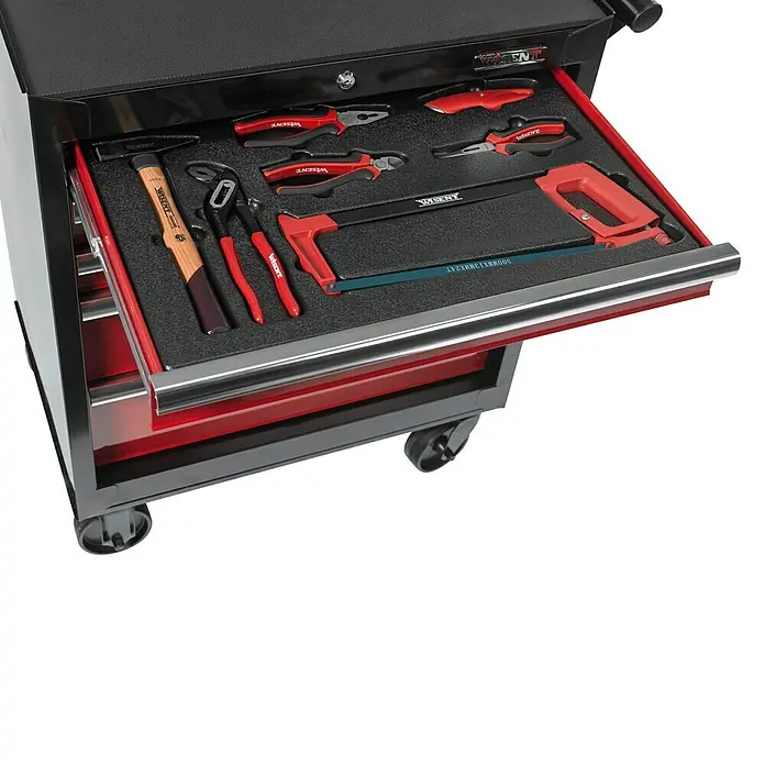 Wisent Werkplaatswagen - l x b x h: 48 x 75,4 x 137,1 cm, Aantal schuifladen: 5 st., 97-delige gereedschapsset