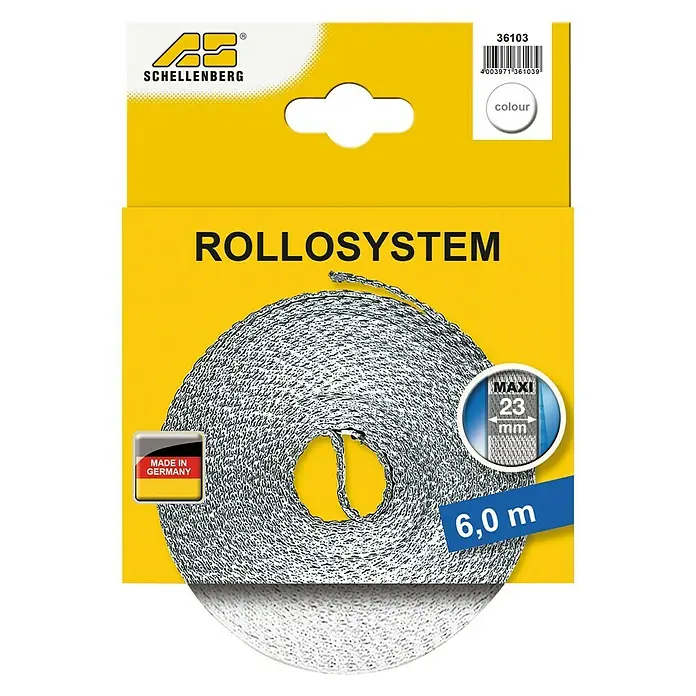Schellenberg Cinta para persiana - Blanco, Largo: 6 m, Anchura de la correa: 23 mm