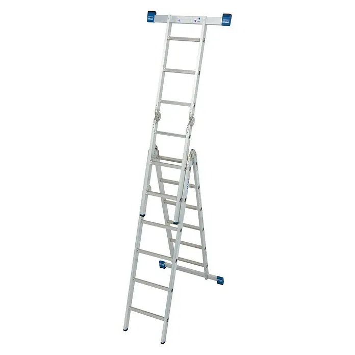 Krause Stabilo Sprossen-Gelenk-Combileiter - Arbeitshöhe: 5,3 m, 2 x 6 Sprossen, Treppenfunktion, Aluminium - Linke Seitenansicht