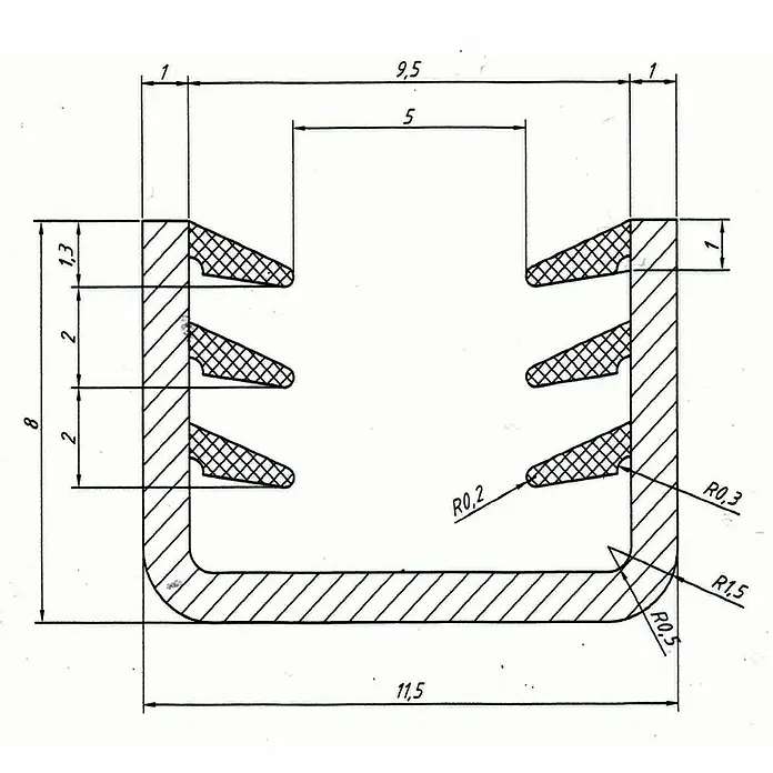 Perfil de sellado junta U 8-10 - L x An x Al: 200 cm x 11,5 mm x 8 mm