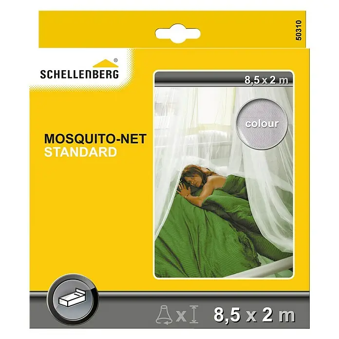 Schellenberg Mosquito Net Mosquitera Standard - An x Al: 200 x 85 cm, Color tejido: Blanco, Fijación por gancho, Cama