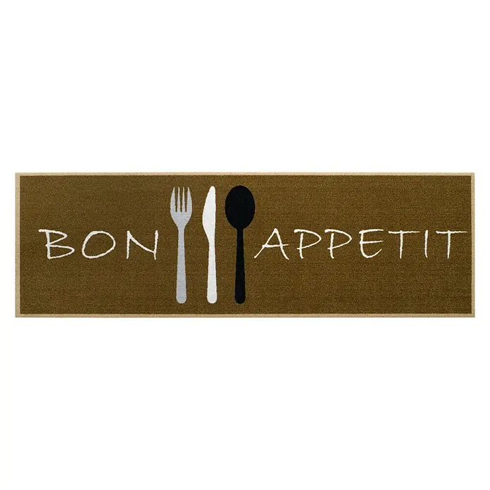 Alfombra de cocina Bon Apetitt - Marrón, 150 x 50 cm, Poliamida y vinilo