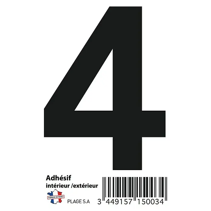 Vinilo de pared Número 4 - Número 4, Negro, 4 x 9 cm, 1 pieza