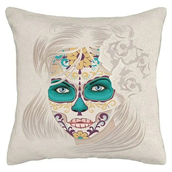 Cojín Catrina - Multicolor, 50 x 50 cm, 50 % algodón, 50 % poliéster