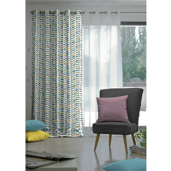 Cortina con ollaos Calabria - 140 x 260 cm, 100% poliéster, Multicolor