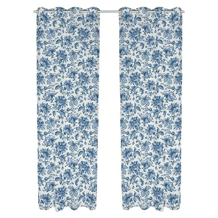 Cortina con ollaos Vigo - 140 x 260 cm, 100% poliéster, Blanco/Azul