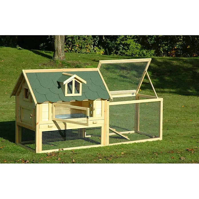 Dobar Kleintierstall Open Sky - 212 x 80 x 109 cm, 115 x 80 x 109 cm (Stall), 99 x 69 x 66 cm (Freigehege), Natur, Kiefernholz - Stimmungsaufnahme
