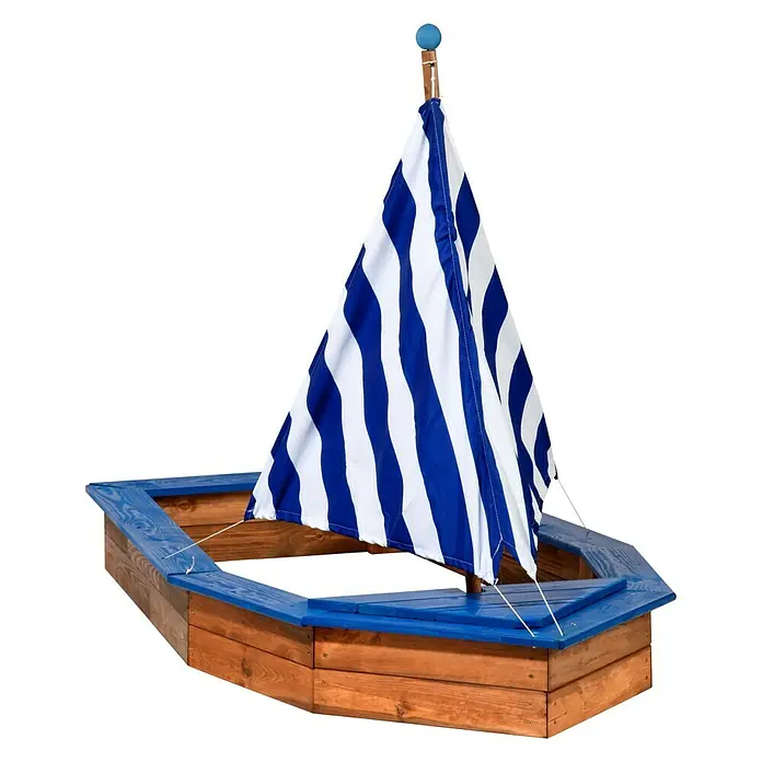 Dobar Sandkasten Schiff - 180 x 96 x 125 cm, Holz, Blau/Braun - Vorderansicht