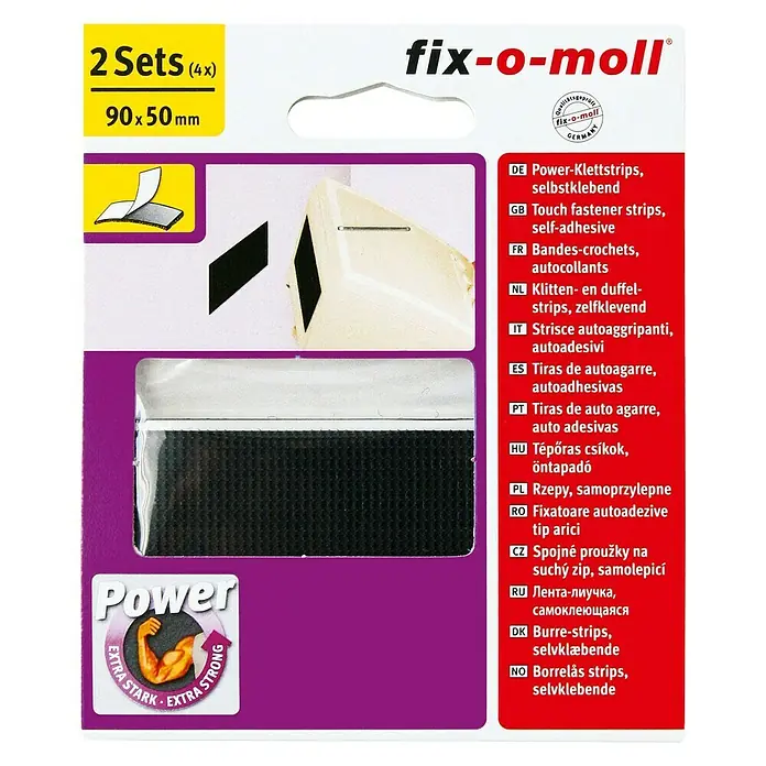 Fix-o-moll Klitten- en duffelstrips - 90 x 50 mm, Zwart, 2 st. - Top-down weergave