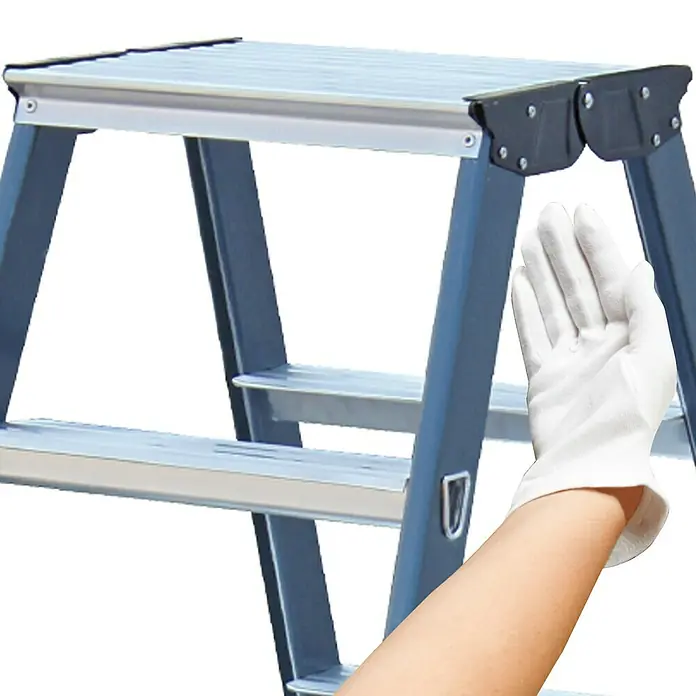 Krause Monto Stufen-Doppelleiter SePro D - Arbeitshöhe: 3,3 m, Anzahl Tritte: 2 x 8 Stufen, Tiefe Stufen: 80 mm, Aluminium - Detailaufnahme
