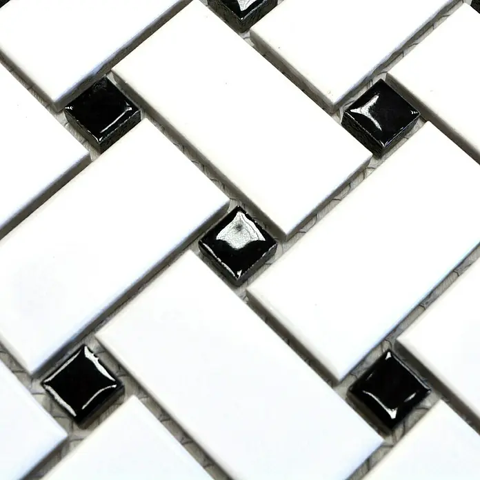 Mosaikfliese Basket CBAS 19 - 30 x 30 cm, Weiß/Schwarz, Matt - Detailaufnahme