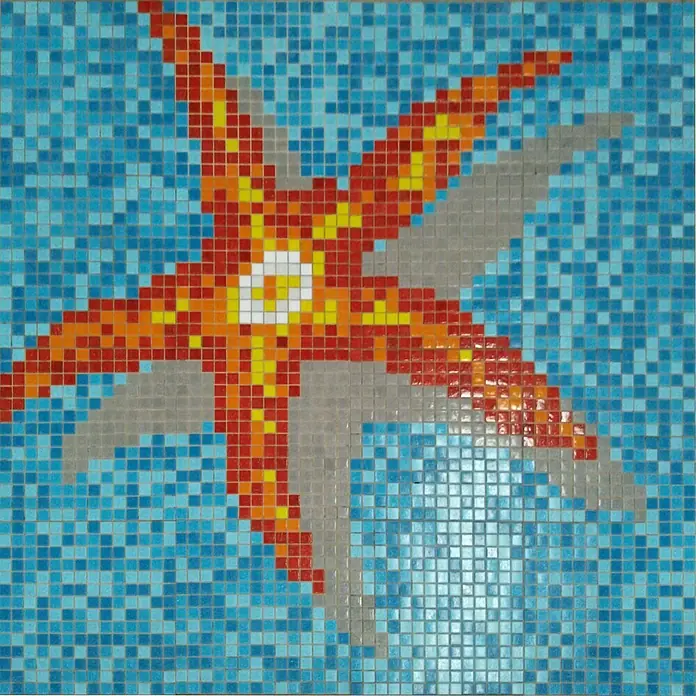 Mosaikfliese Seestar GM K39P - 116,4 x 116,4 cm, Blau/Rot/Orange/Weiß, Glänzend - Stimmungsaufnahme