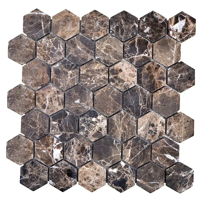 Mosaikfliese Hexagon MOS HXN 476 - 29,8 x 30,5 cm, Braun, Matt - Ansicht von oben