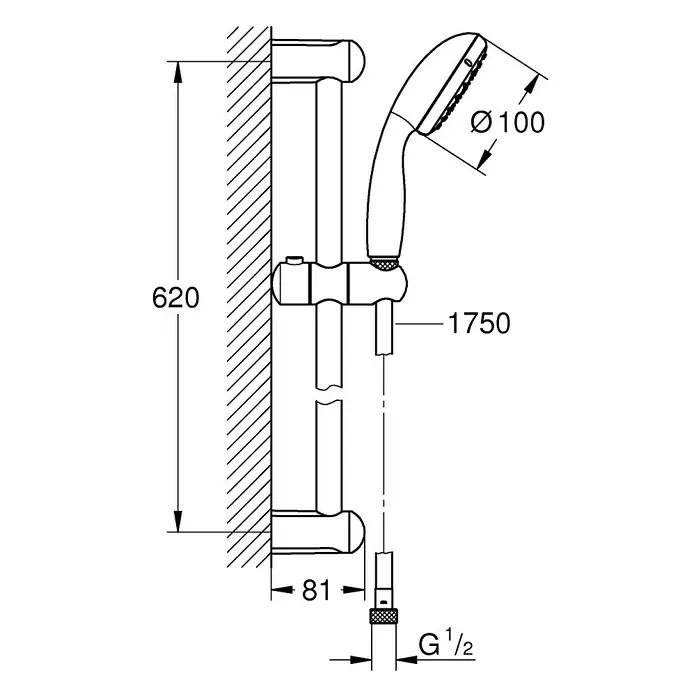 Grohe Brausegarnitur Tempesta 100 - Lochabstand: 62 cm, Art Strahl: Rain, Chrom, Anzahl Strahlarten: 1 Stk.