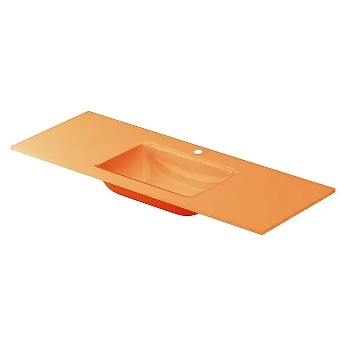 Lavabo Cristal - 121 x 46 cm, Orificios para grifo: Medio, Naranja - Vista angular