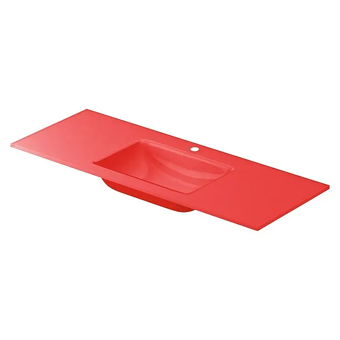 Lavabo Cristal - 121 x 46 cm, Orificios para grifo: Medio, Rojo - Vista angular
