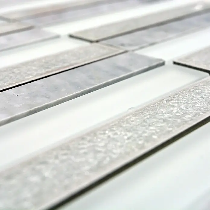 Mosaikfliese Rechteck Crystal Mix ICE 150 - 29,8 x 29,8 cm, Weiß, Glänzend - Detailaufnahme