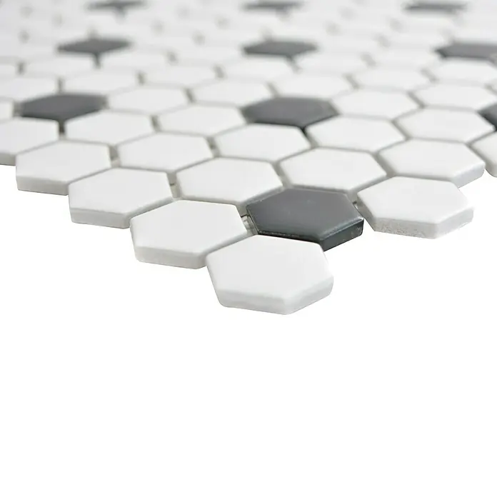 Mosaikfliese Hexagon Mix HX 040 - 26 x 30 cm, Weiß/Schwarz, Matt - Detailaufnahme
