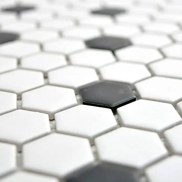 Mosaikfliese Hexagon Mix HX 040 - 26 x 30 cm, Weiß/Schwarz, Matt - Detailaufnahme