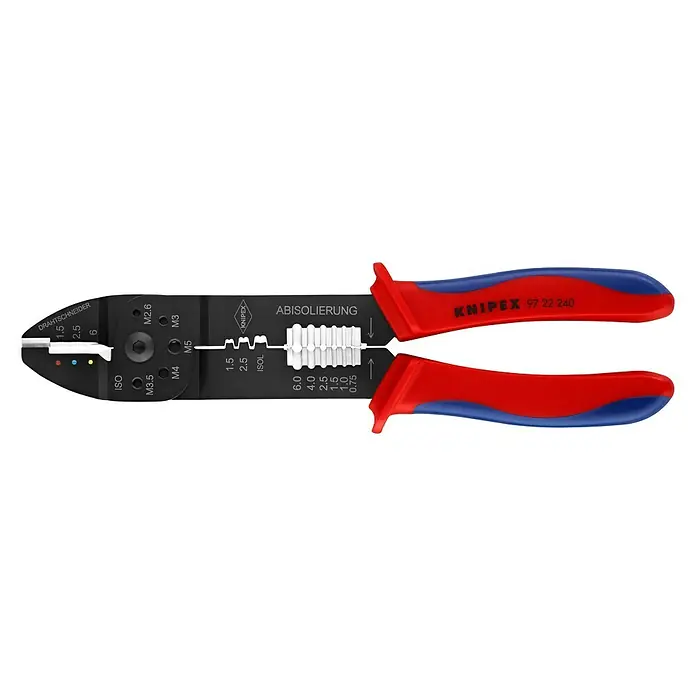 Knipex Crimpzange - Länge: 240 mm, Material Griff: Mehrkomponenten-Hülle, Geeignet für: Isolierte Kabelschuhe und Steckverbinder von 0,5 - 6,0 mm² - Vorderansicht