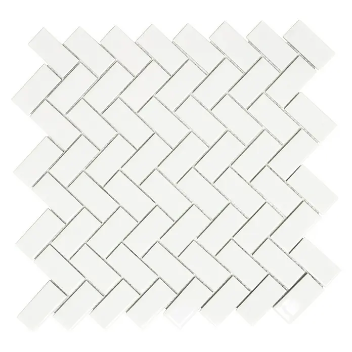 Mosaikfliese Fischgrät CHB 5WG - 29,8 x 29,8 cm, Weiß, Glänzend - Ansicht von oben