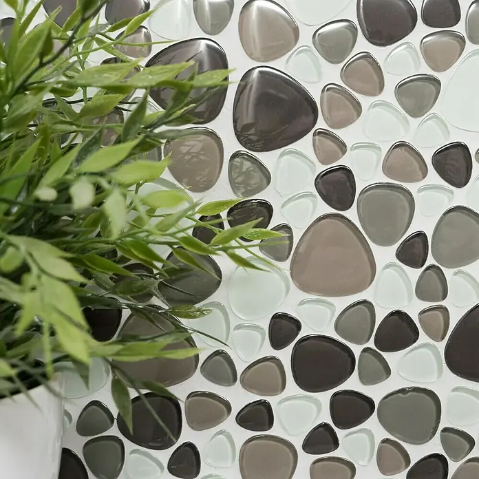 Mosaikfliese Kiesel Crystal Mix XCM PG66 - 29,9 x 29,9 cm, Braun/Beige/Weiß, Glänzend
