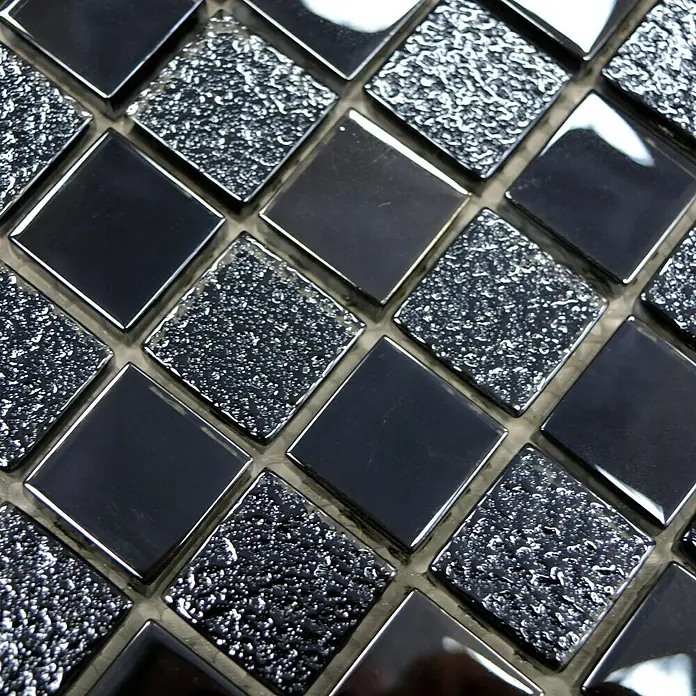 Mosaikfliese Quadrat Crystal Mix XCM 8LU89 - 29,8 x 29,8 cm, Schwarz, Glänzend - Detailaufnahme