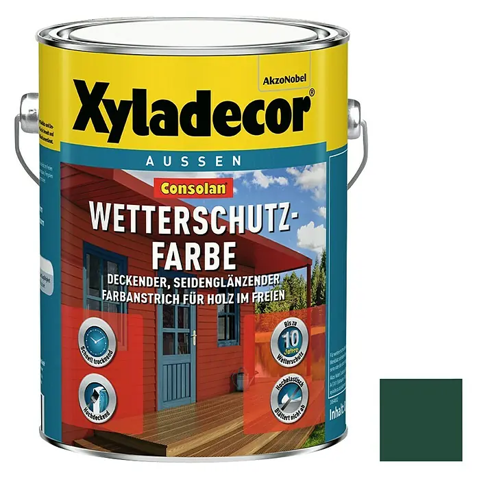 Xyladecor Wetterschutzfarbe Consolan - Moosgrün, Seidenglänzend, 2,5 l, Wasserbasiert