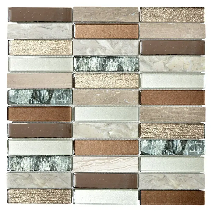 Mosaikfliese Rechteck Crystal Mix NIGHT 68X - 29,8 x 29,8 cm, Beige/Braun, Glänzend - Ansicht von oben