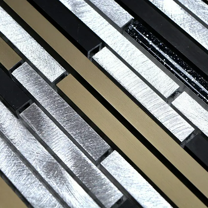 Mosaikfliese Verbund Mix ALF S401 - 30 x 30 cm, Schwarz/Bronze/Gold, Matt - Detailaufnahme