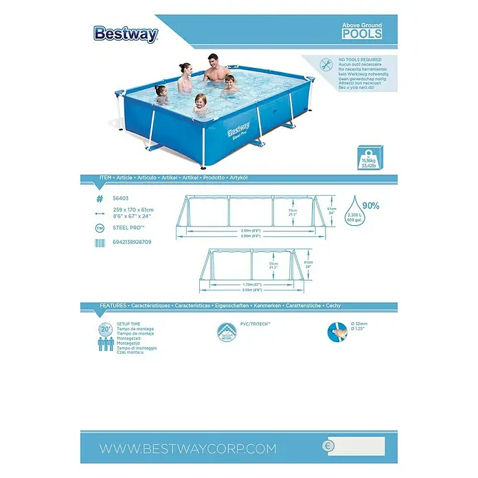 Bestway Zwembad Steel Pro - 260 x 160 x 65 cm, 2.282 l