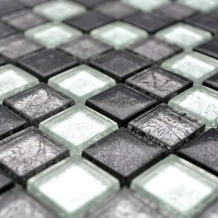 Mosaikfliese Quadrat Crystal Mix CM 4BS13 - 30 x 30 cm, Schwarz/Silber, Glänzend - Detailaufnahme