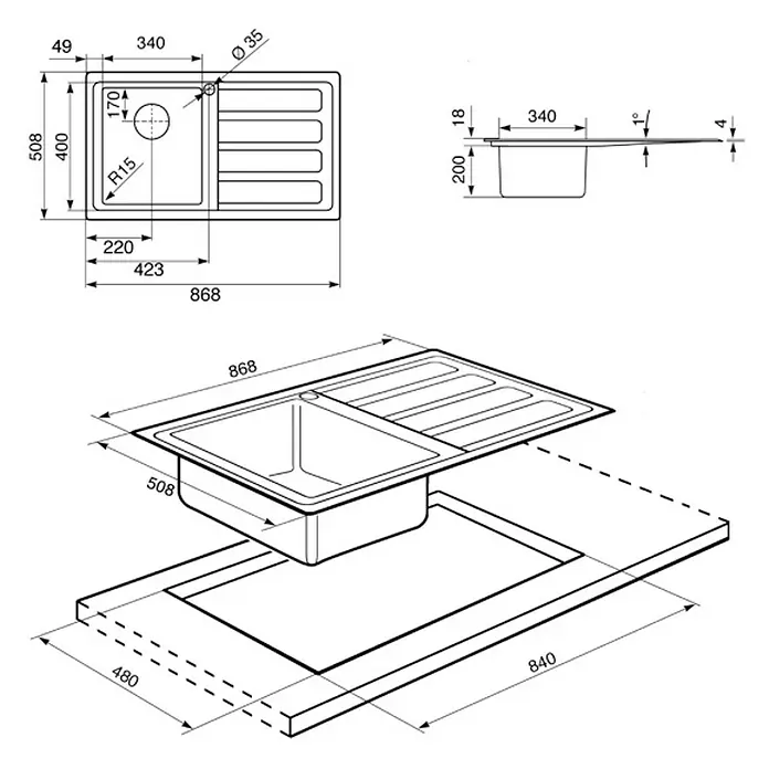 Smeg Fregadero encastrable LD861D - 50,8 x 86,8 cm, Acero inoxidable, Cromo