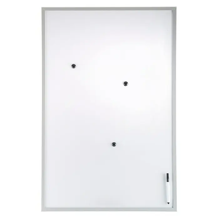 Pizarra magnética Silver - 90 x 60 x 1,6 cm, Metal, Plateado, Contiene imanes y un rotulador