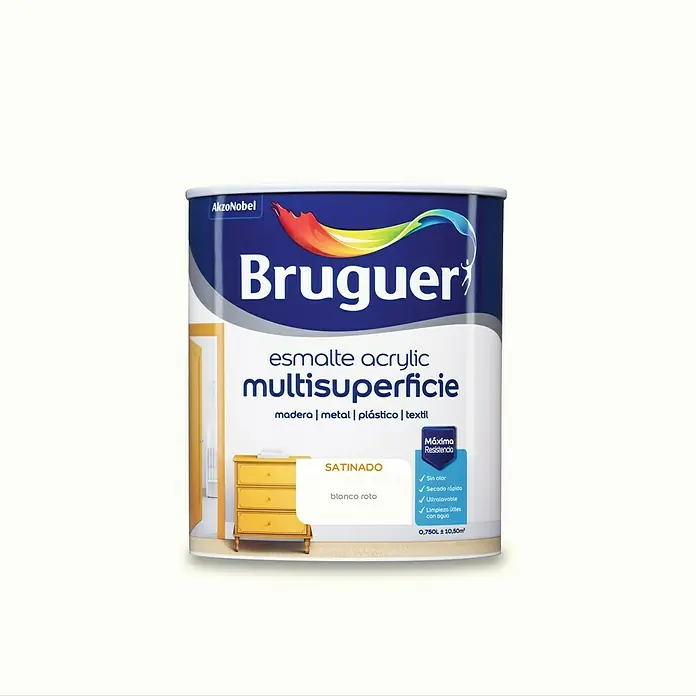 Bruguer Esmalte de color Acrylic Multisuperficie - Blanco Roto, 750 ml, Satinado
