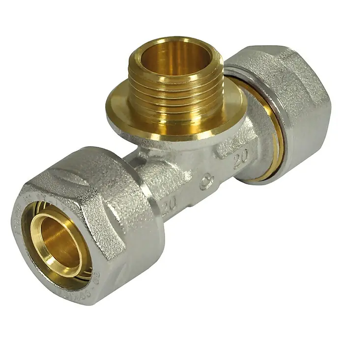 Vijčani T-komad - Promjer: 2 x 16 mm, Vanjski navoj: ½″, Poniklano