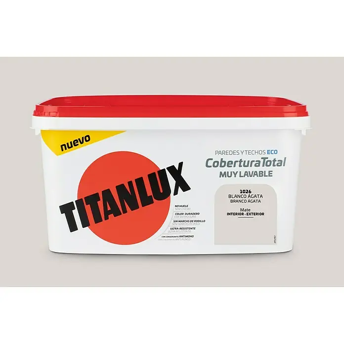 Titan Pintura para paredes Cobertura total - Blanco ágata, 4 l, Mate