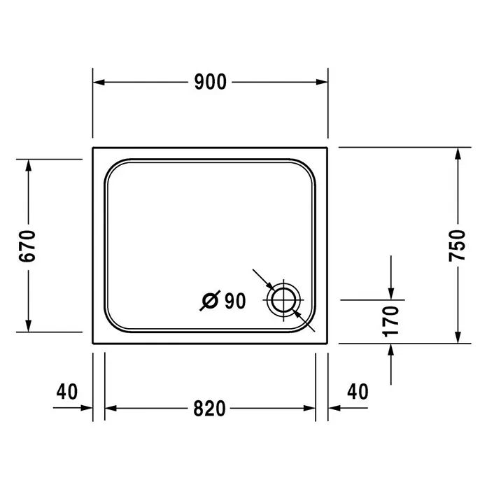 Duravit D-Code Duschwanne - L x B: 90 x 75 cm, Kunststoff, Weiß, Ohne Antirutsch-Oberfläche, Rechteckig