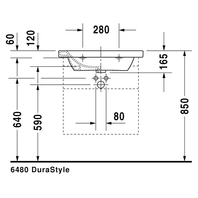 Duravit DuraStyle Waschtisch Typ 1 - 65 x 48 cm, Mit schmutzabweisender Glasur, Hahnloch: Mitte, Mit Überlauf, Weiß