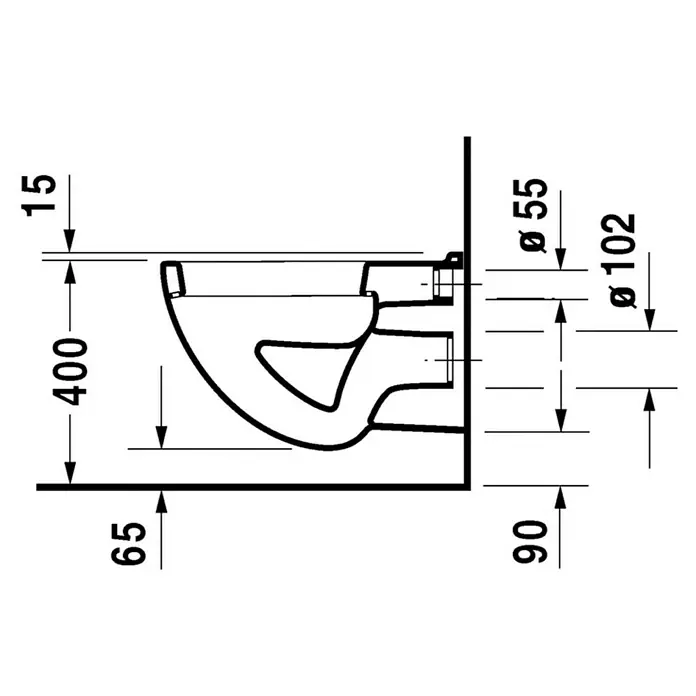 Duravit D-Code Wand-WC - Mit Spülrand, Ohne Spezialglasur, Spülform: Flach, WC Abgang: Waagerecht, Weiß