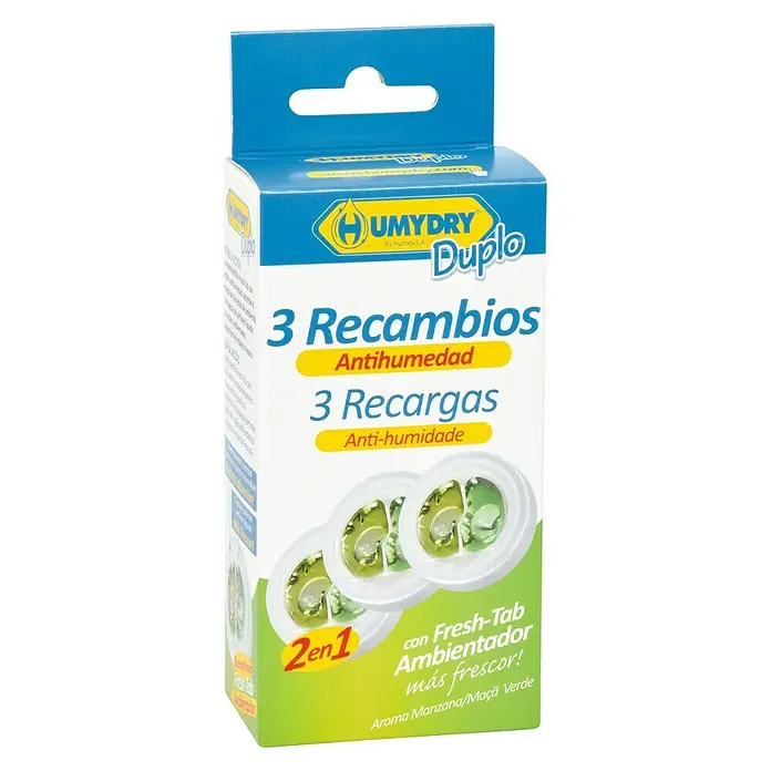 Humydry Pack de recambios para el deshumidificador Mini Tab - Manzana, 3 ud.